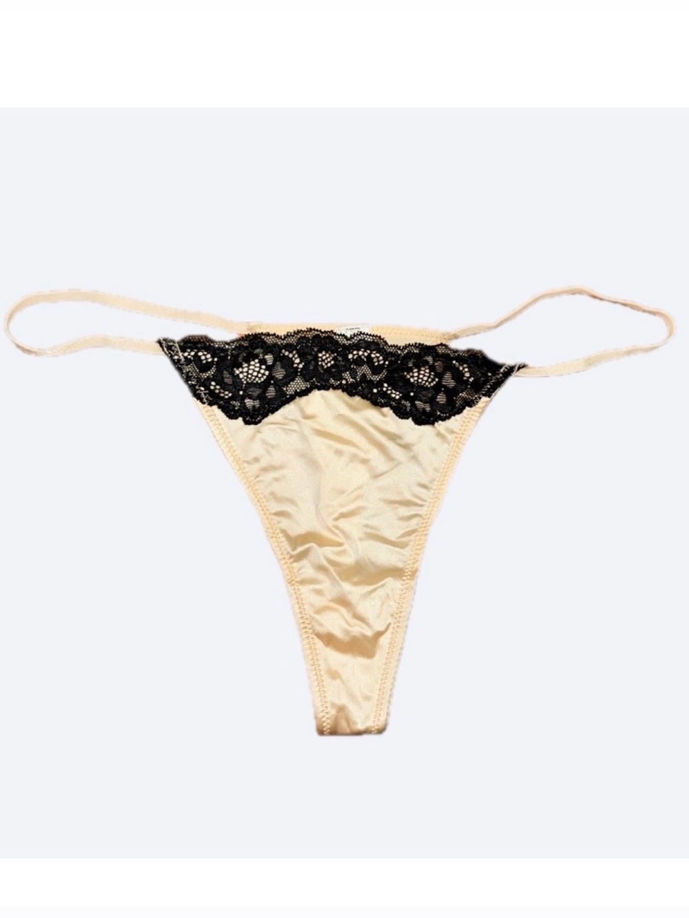 NEW Cream Ivory Black Lace Satin Silk Thong Panties